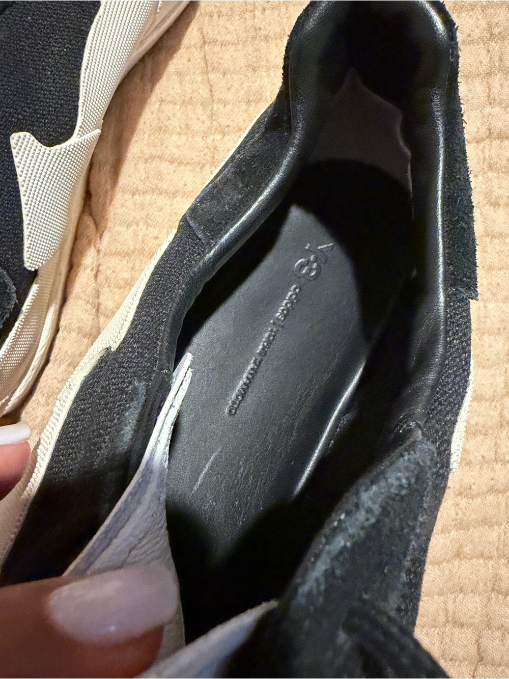 Y-3 Women's Black and Cream Slip-On Sneakers — Minimalist Low-Top